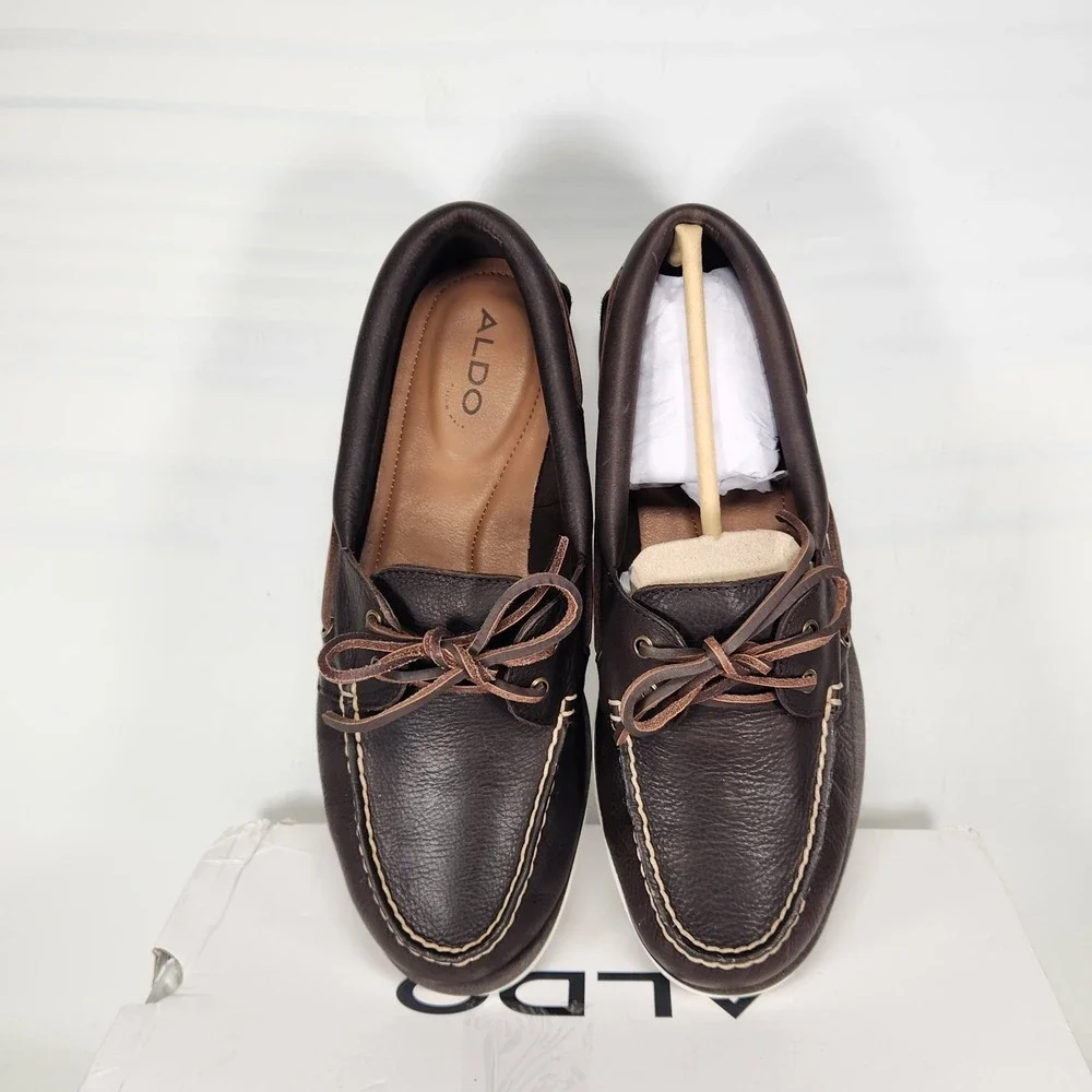 Aldo Musker Boat Shoe Mens Size 10 Dark Brown Leather Moc Toe Loafer